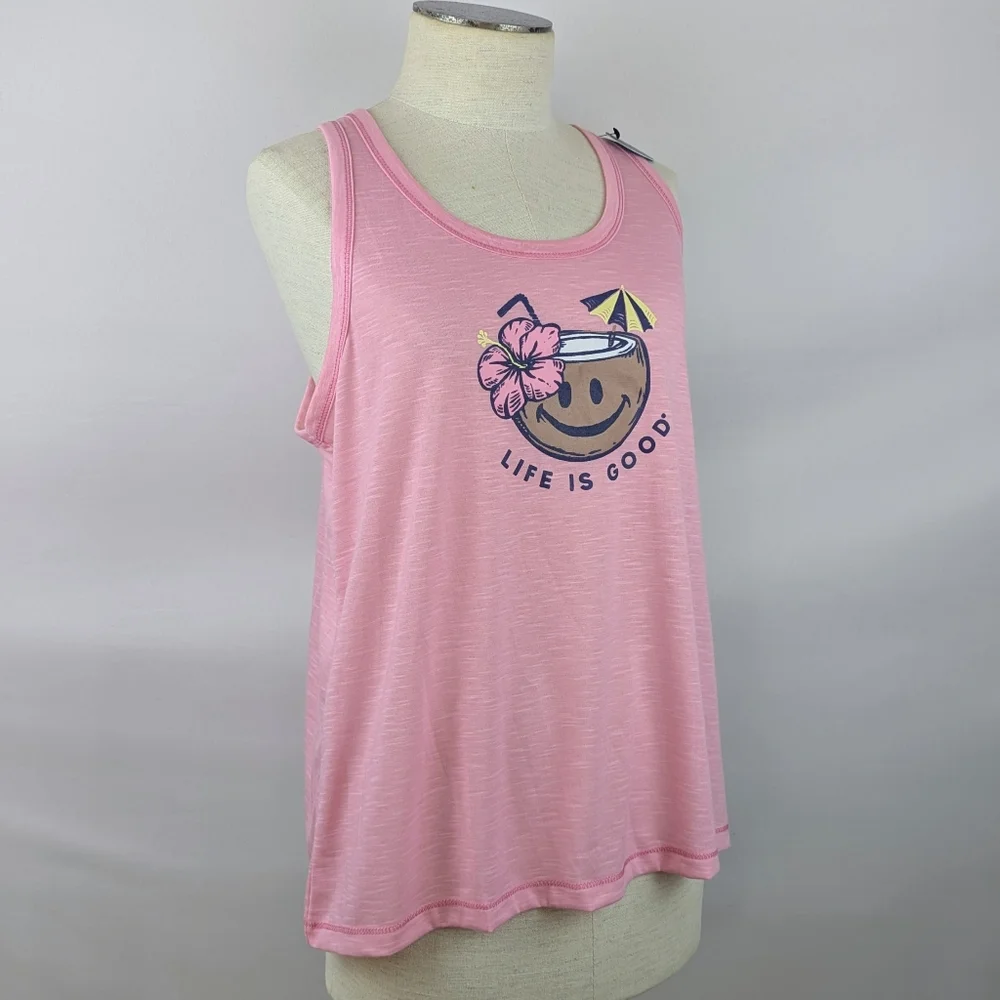 Life Is Good Sleep Lounge Tank Racer Back Coconut Umbrella Drink Pink XL NWT - Picture 3 of 9